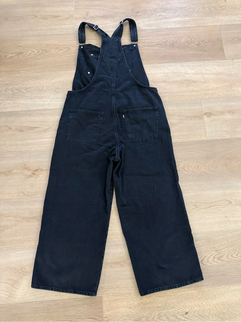 Levi’s Wide Leg Denim Overalls Drawstring Waist XL Black